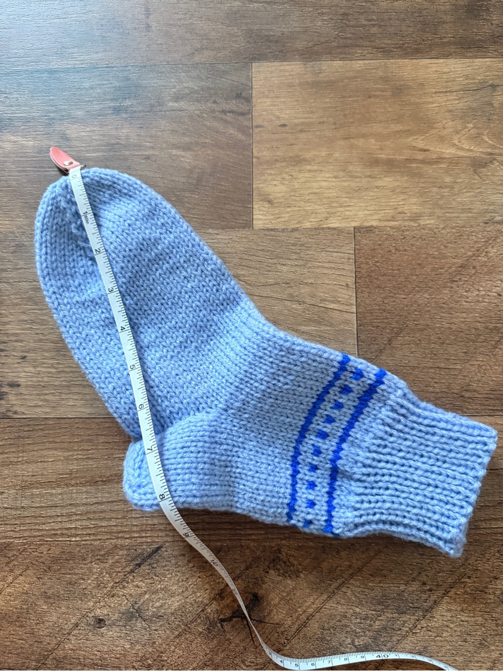 Handmade Light Blue Knit Socks with Dark Blue Accent